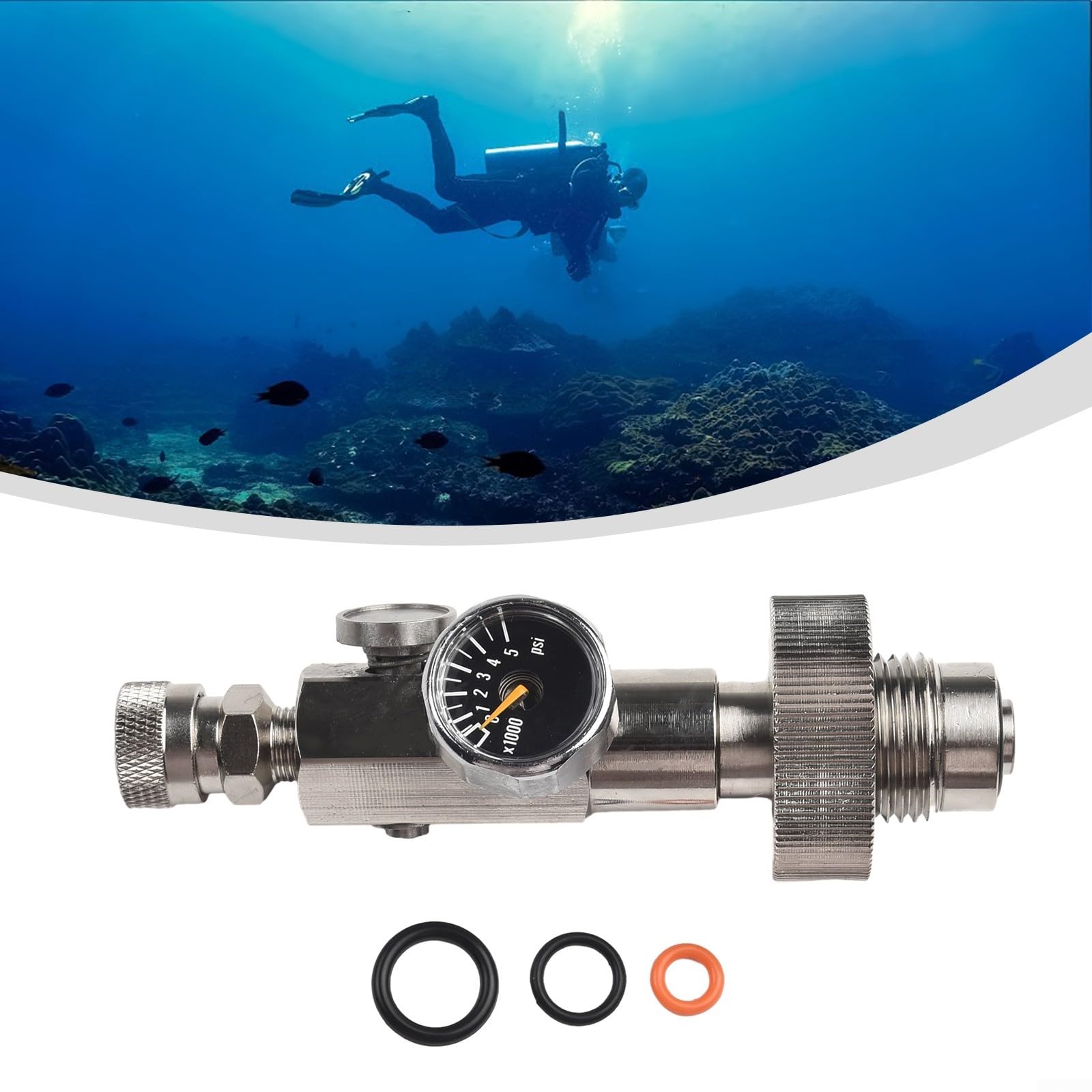 4500 Psi HPA Scuba DIN-Füllstation-Adapter mit Manometer, 8 mm Schnelltrennung für G5/8-Ladeventil