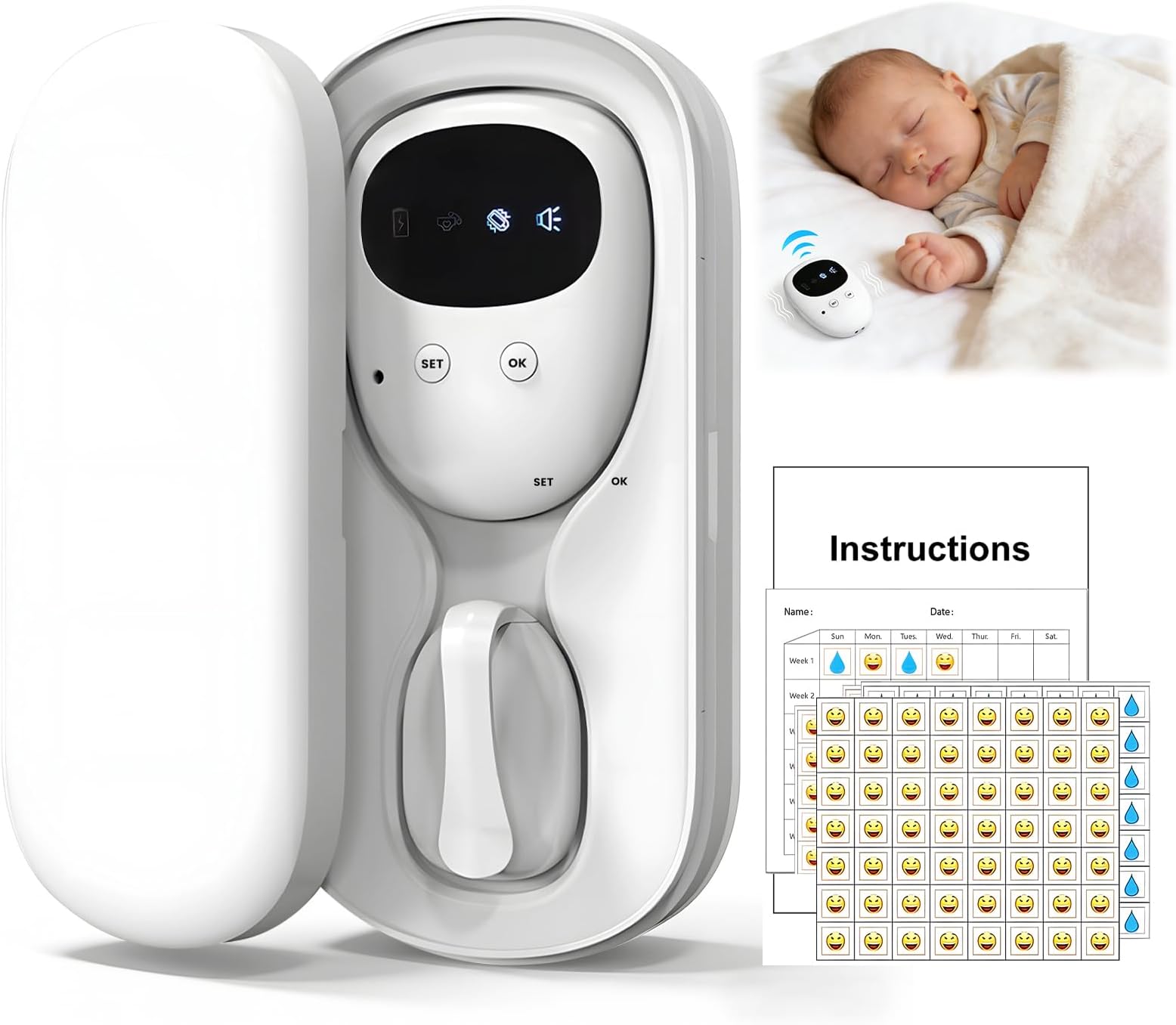 Wireless Bedwetting Alarm, Pee Alarm with 3 vibration modes and Loud Sound for Potty Training, USB-C Rechargeable Enuresis Sensor for Boys Girls Kids Adults & Elderly