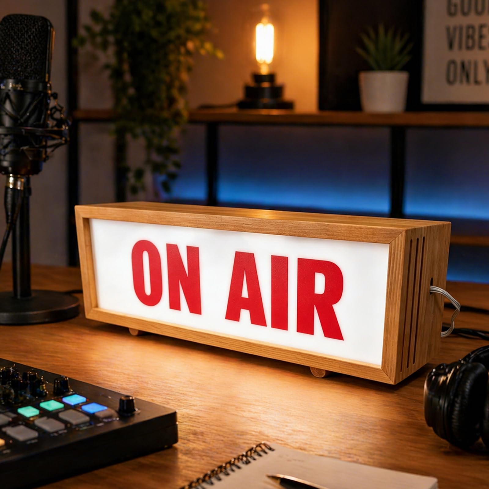 wpdash ON AIR Wooden LED Light On Air Sign LED Retro Lamp USB Powered Dimmable Wall Mount or Desk LightBox YouTube Streamers Recording Booth Game Room Warning Sign (10.24"*3.15"*2.56")