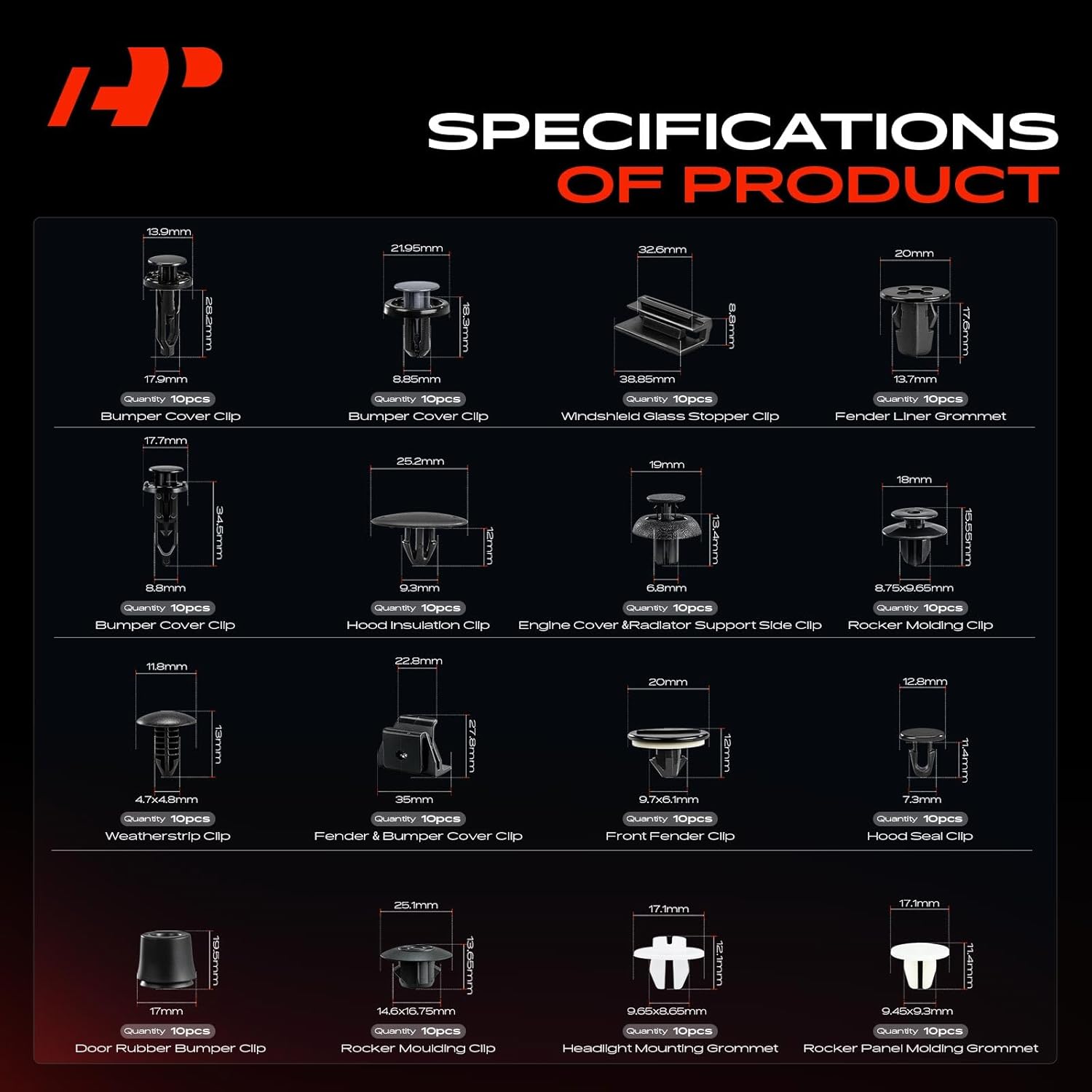 A-Premium 310PCS (31 Sizes/52 oz) Bumper Fender Retainer Clips Kit - Compatible with Toyota 4Runner 2010-2024 - Weatherstrip Hood Rocker Panel Door Trim Push Pin Plastic Nylon Rivet Fastener Set