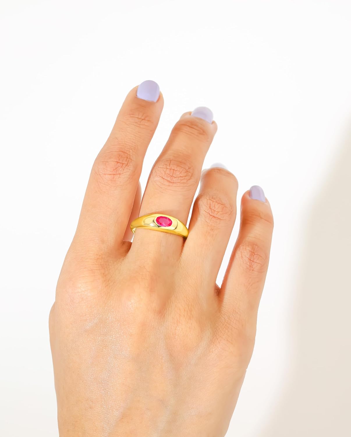 YoTreasure Women’s Lab Created Ruby Band Ring | 14k Gold Plated Over 925 Sterling Silver | Wedding & Promise Ring Jewelry