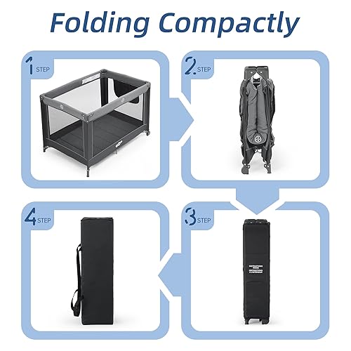 Miniatura 3 de Pamo Babe Corralito Portátil Plegable Parque Infantil Cuna Portátil para Bebés y Niños Pequeños Gris-Carbón,Gris,Rosa