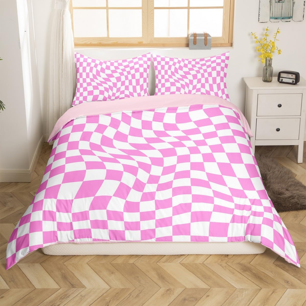 Black White Checkerboard Kids Duvet Cover Set Queen Size,Geometric Plaids Patchwork Abstract Bedding Set,Boys Girls Room Decor,Grids Simple Checkered Modern Quilt Cover,2 Pillowcases(No Comforter)