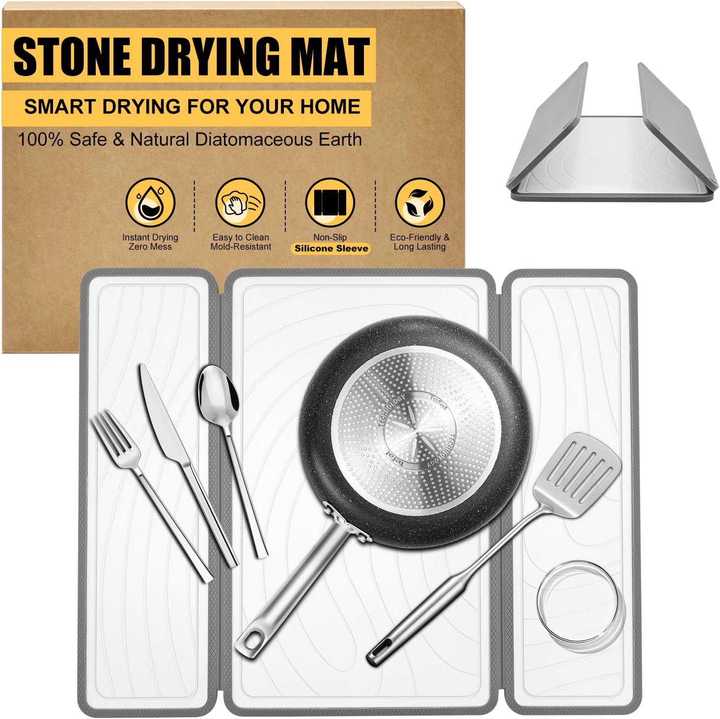 Stone Dish Drying Mat with Silicone Sleeve, Mosaic Pattern,15.7"×19.7"