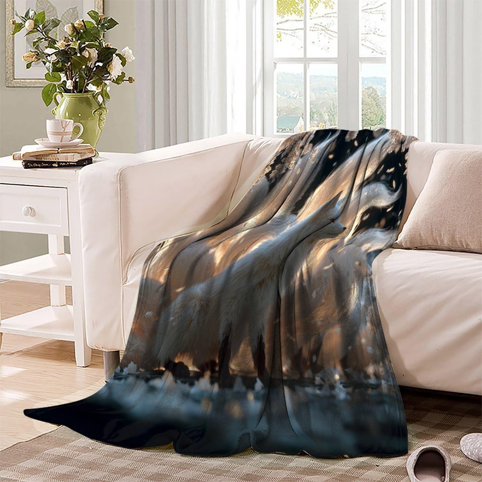 Fox with Nine Gorgeous Tails Manta Estampada 3D Colcha De Diseño Ropa De Cama De Microfibra Suave Y Cálida Sofá Ropa De Cama 80x90inch(200x230cm)