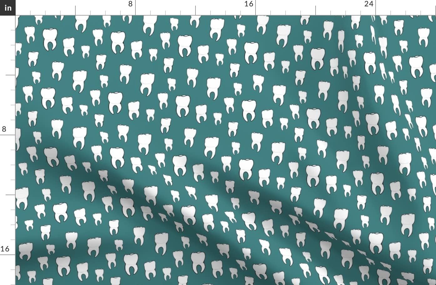 Spoonflower Fabric - Teeth Teal Dental Dentist Tooth Nature Nurse Printed on Organic Cotton Sateen Fabric by The Yard - Sewing Quilting Apparel Home Decor