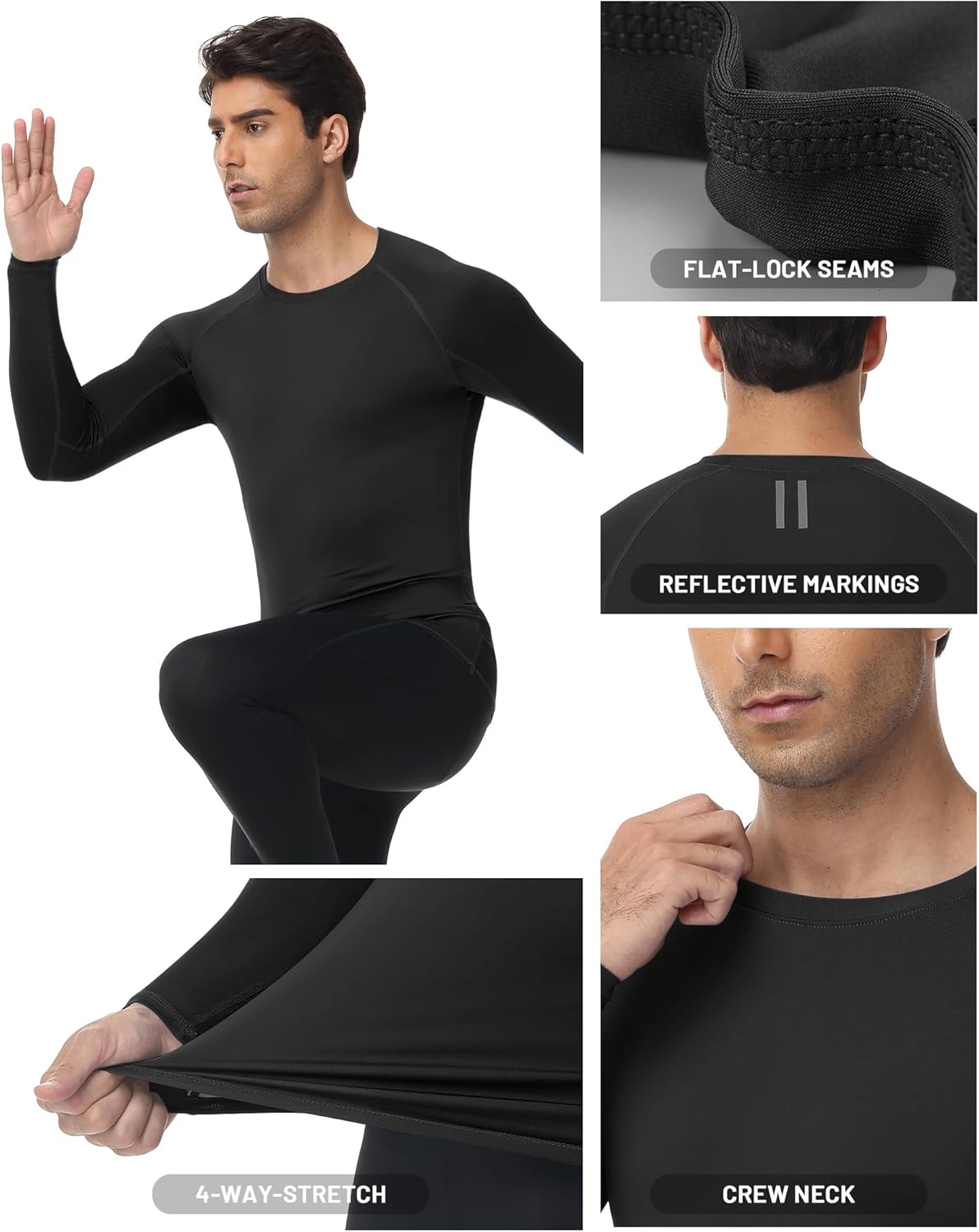 Men's UPF 50+ Long Sleeve Compression Shirts Cool Dry Workout Undershirts Athletic Base Layer for Sports Running Gym - Image 3