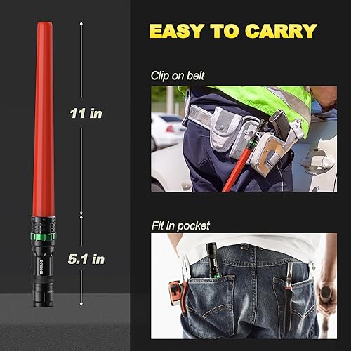 Miniatura 6 de Paquete de 4 varitas de tráfico, linterna LED de tráfico de 16 pulgadas, bastón de señal de seguridad naranja con 5 modos de parpadeo, varitas de