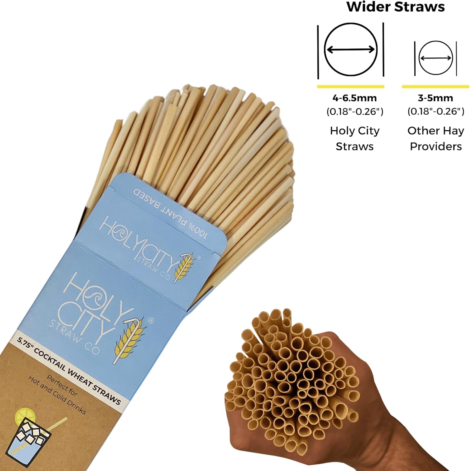 Premium Cocktail Wheat Stem Straws | 3000ct. | 5.75" | Certified Compostable, 100% Plant-Based, Never Soggy, Gluten-Free | Sustainable Alternative to Plastic & Bioplastic Straws