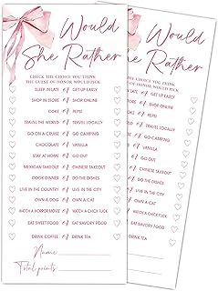 Pink Bow Wedding Shower Games, Would She Rather Wedding Games for 25 Guests, Engagement Bridal Shower Party Cards, Engagement & Bridal Party Supplies-4x9 Inch-A02