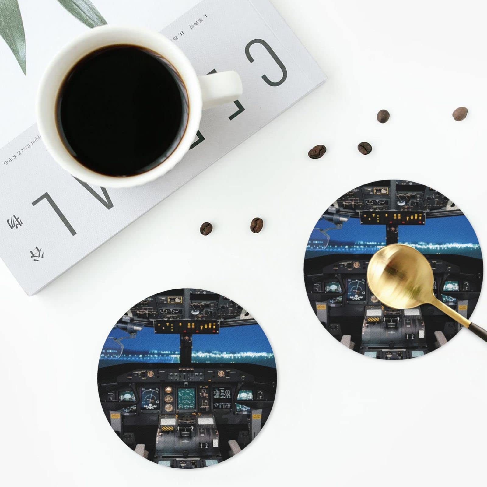 5er-Set Flieger-Untersetzer Im Cockpit-Design - Rutschfest Für Tassen & Gläser
