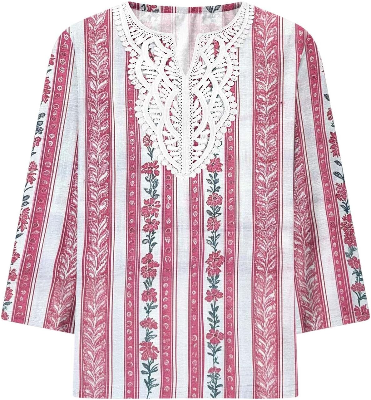 3/4 Length Sleeves Tops for Women's Trendy Boho Style Print V-Neck Loose Comfy T-Shirts Dressy Casual Blouse Top