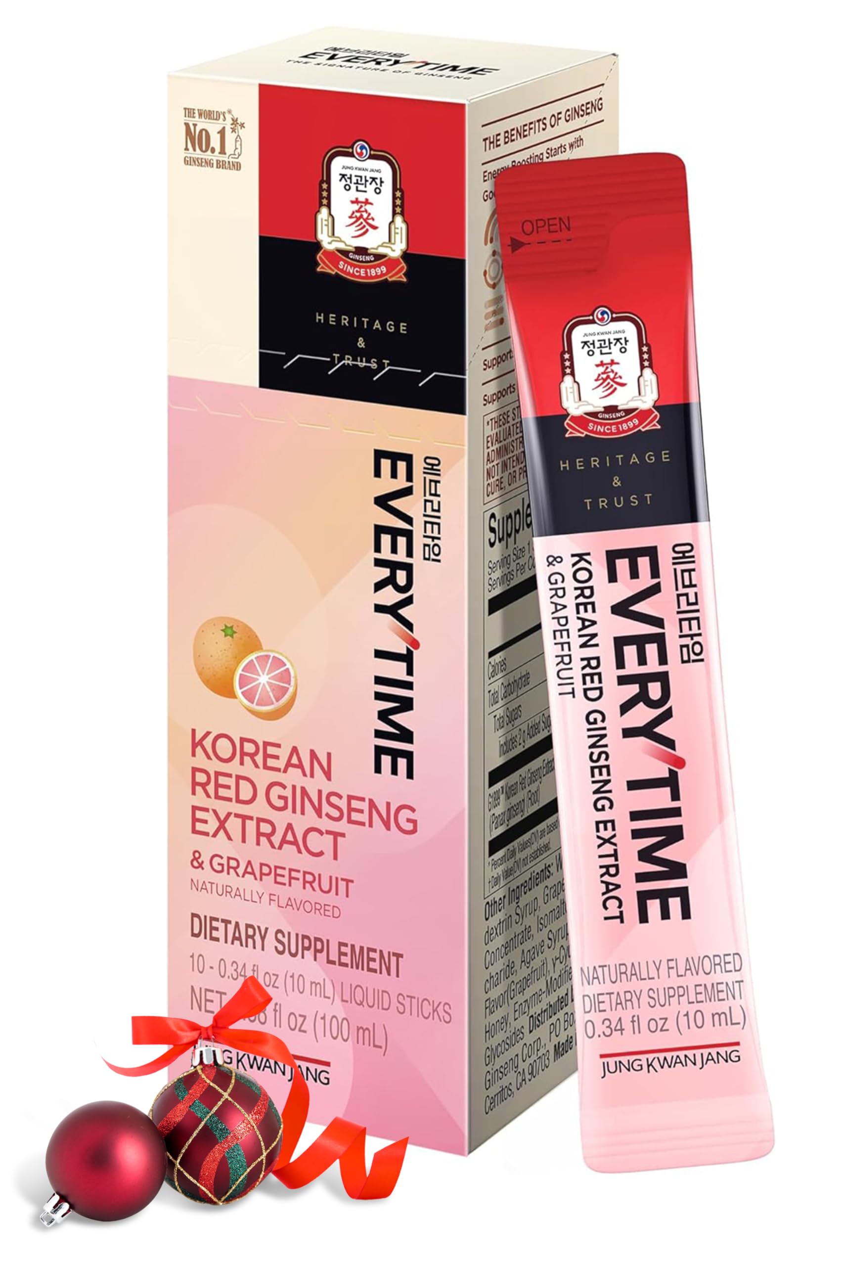 JUNG KWAN JANG Everytime Korean Red Ginseng Extract 1,000mg & Grapefruit - Vegan Ginseng Root Energy Drink Liquid Stick Supplements - Builds Stamina & Immunity, No Caffeine (10 Sticks, 0.34 fl oz)