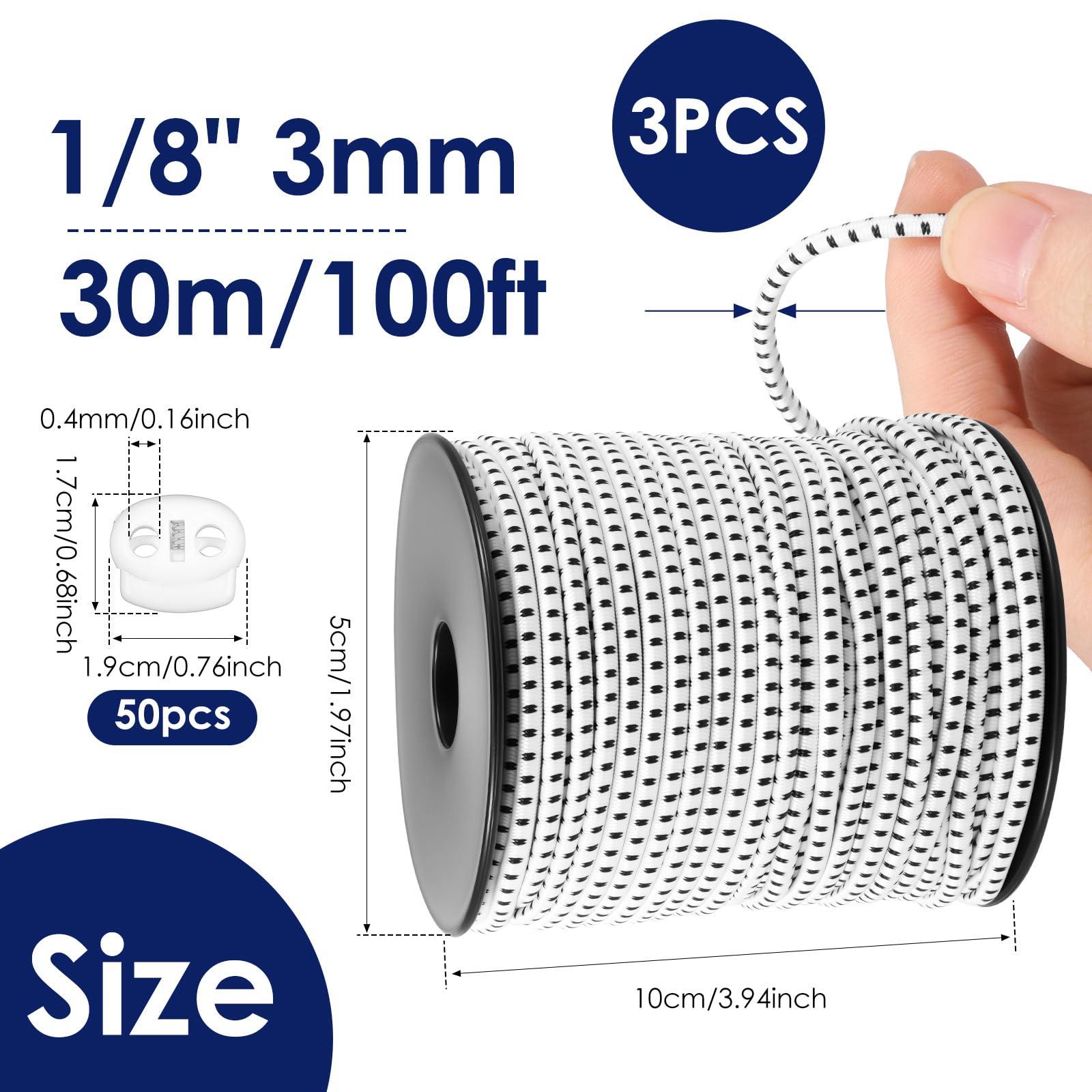 3 szt. Bungee Cord Roll 1/8 cala 100 FT elastyczny sznurek bungee do cięcia elastyczna lina do sprzętu kempingowego urządzenie mocujące