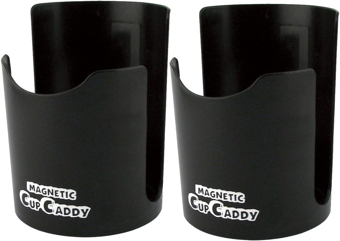 Magnetic Cup Holder by Master Magnetics - Hold Hot or Cold Beverages: Soda Can, Coffee Cup, Tumbler, Water Bottle, and More - Powerful Magnets Keep Caddy Attached to Any Magnetic Surface 2pk (Black)