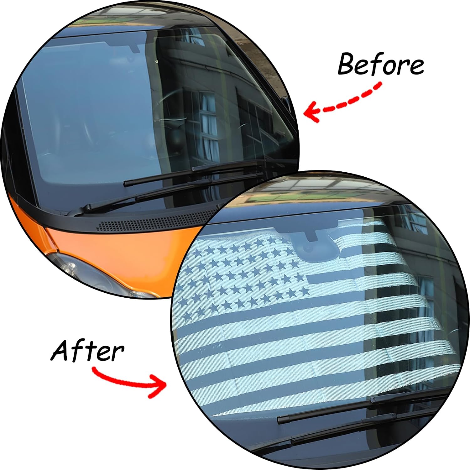 Car Windshield Sun Shade Compatible with Mercedes-Benz Smart 2016-2021, Portable Foldable Sun Shade, UV Block, Keeps Car Cool Auto Accessories (Front Windshield US Flag)