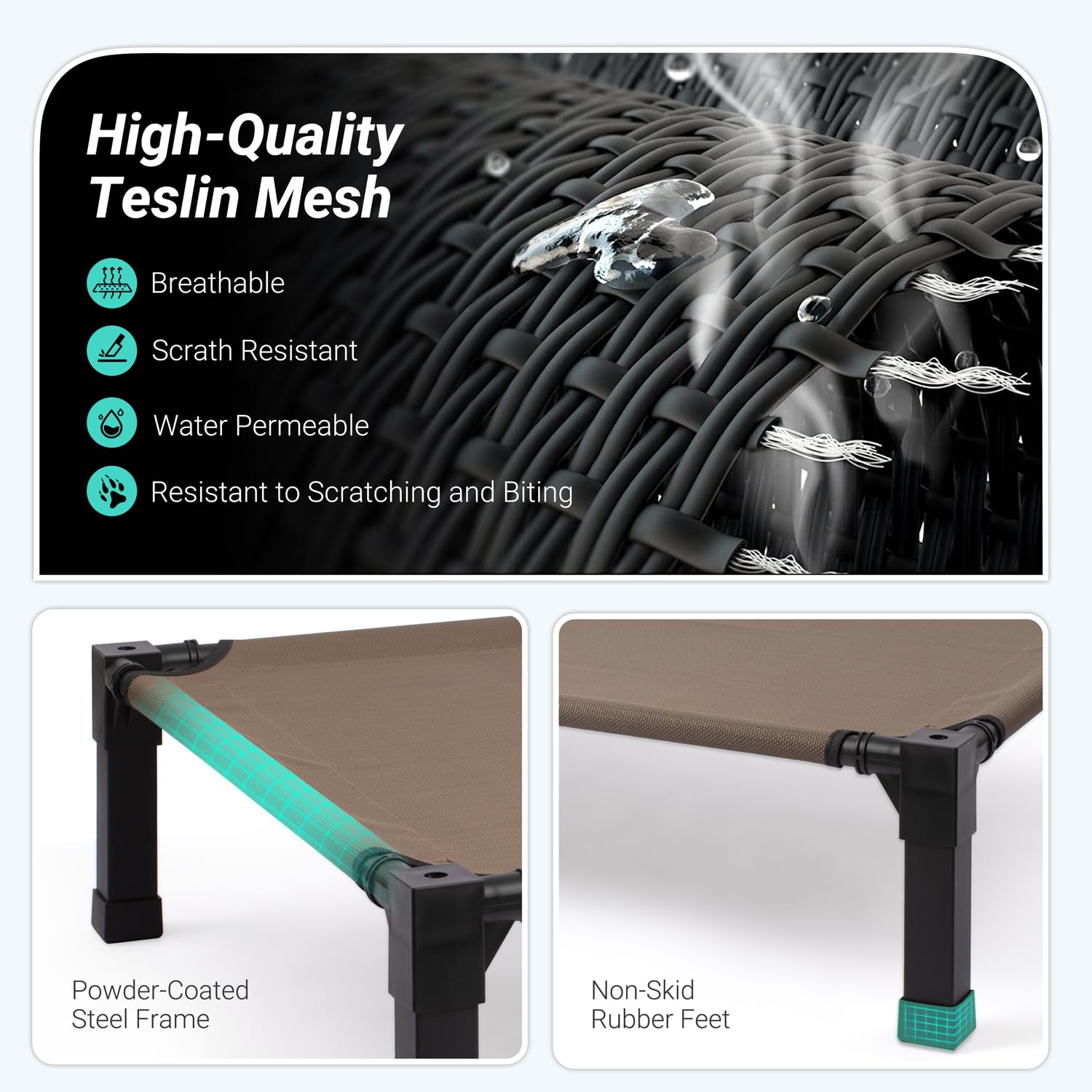 Niubya Elevated Outdoor Dog Bed, Cooling Elevated Pet Cot, Steel-Framed and Non-Slip Feet, Raised Dog Bed with Waterproof, Washable, Breathable Teslin Mesh, 35in - image 2