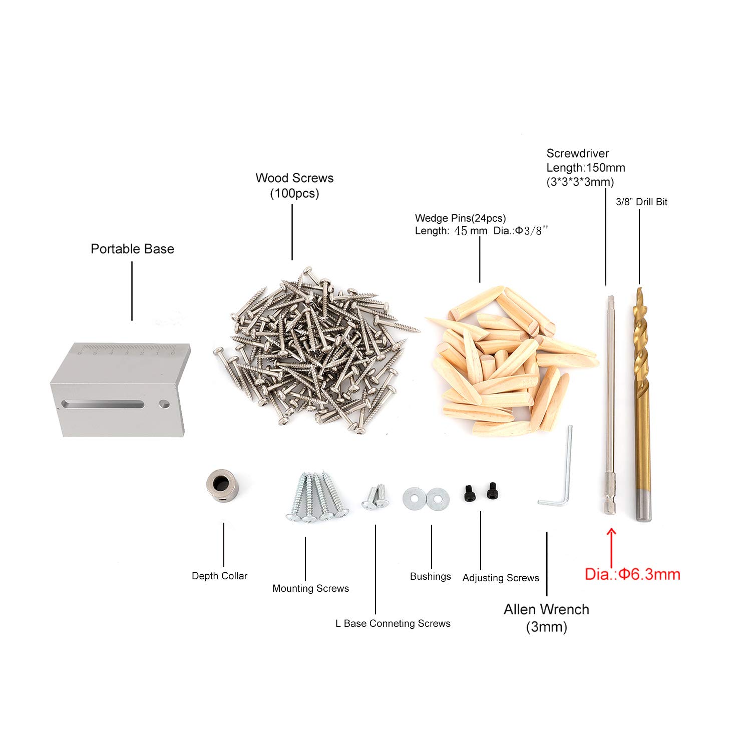 KATSU Kit di Maschere per Fori Tascabili, Dima per Fori a Tasca per Legno, Guida di Perforazione Portatile per la Lavorazione del Legno in Alluminio, Strumento di Localizzazione del Punzone 105418