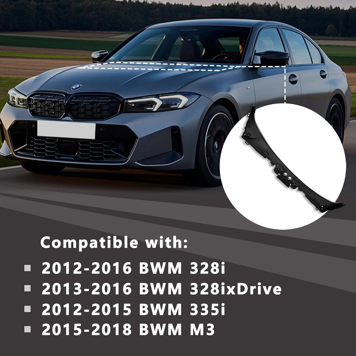 51717258177 Windshield Wiper Cowl Cover Panel Compatible with BMW M3 2015-2018 328i xDrive 2013-2016 335i 2012-2015 328i 2012-2016 Replace 51717258177 Windshield Cowl/Rain Tray