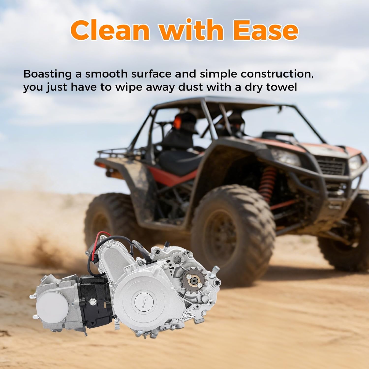 110CC Engine Motor, 4-Stroke Auto Transmission Electric Start Single Cylinder Complete Kit, 4-speed CDI/Air Cooling System Cyclic Automotive Engine Motor Chain Driven for ATV & GO Kart