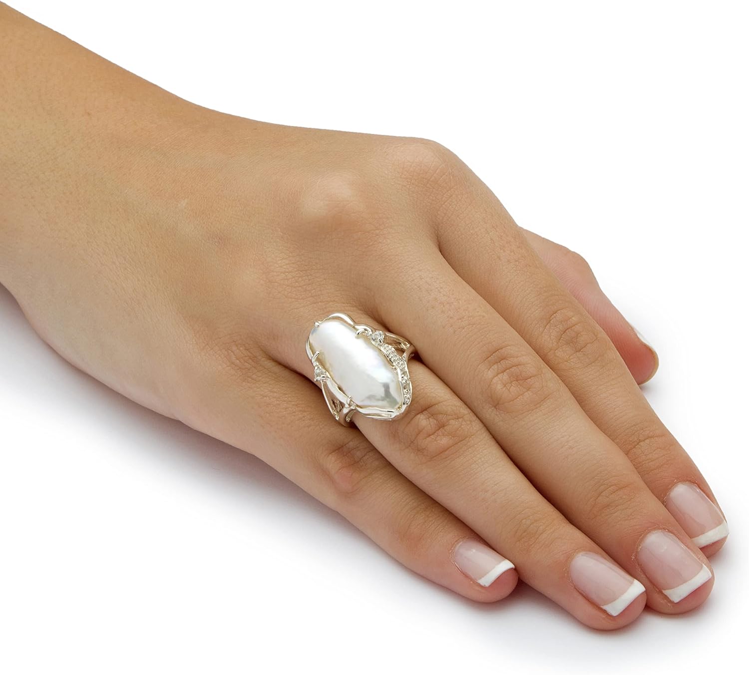 Palm Beach Jewelry Sterling Silver Cultured Freshwater Pearl and Round Genuine Topaz Ring