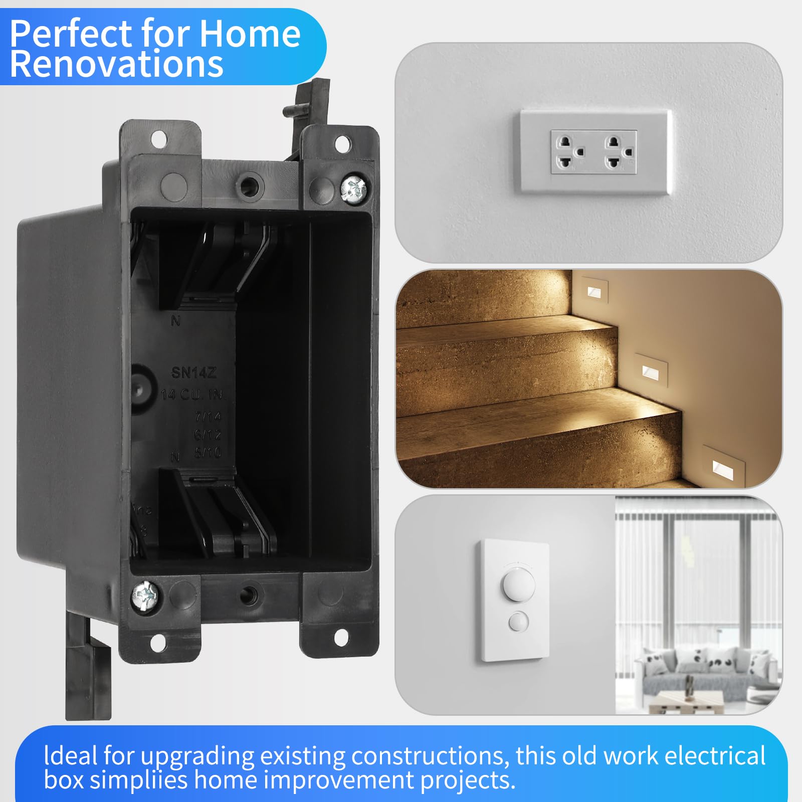 YQMIGU 1-Gang New Work Nail Outlet Box – 18 Cubic Inch, ETL Listed, 2-Pack - View #13