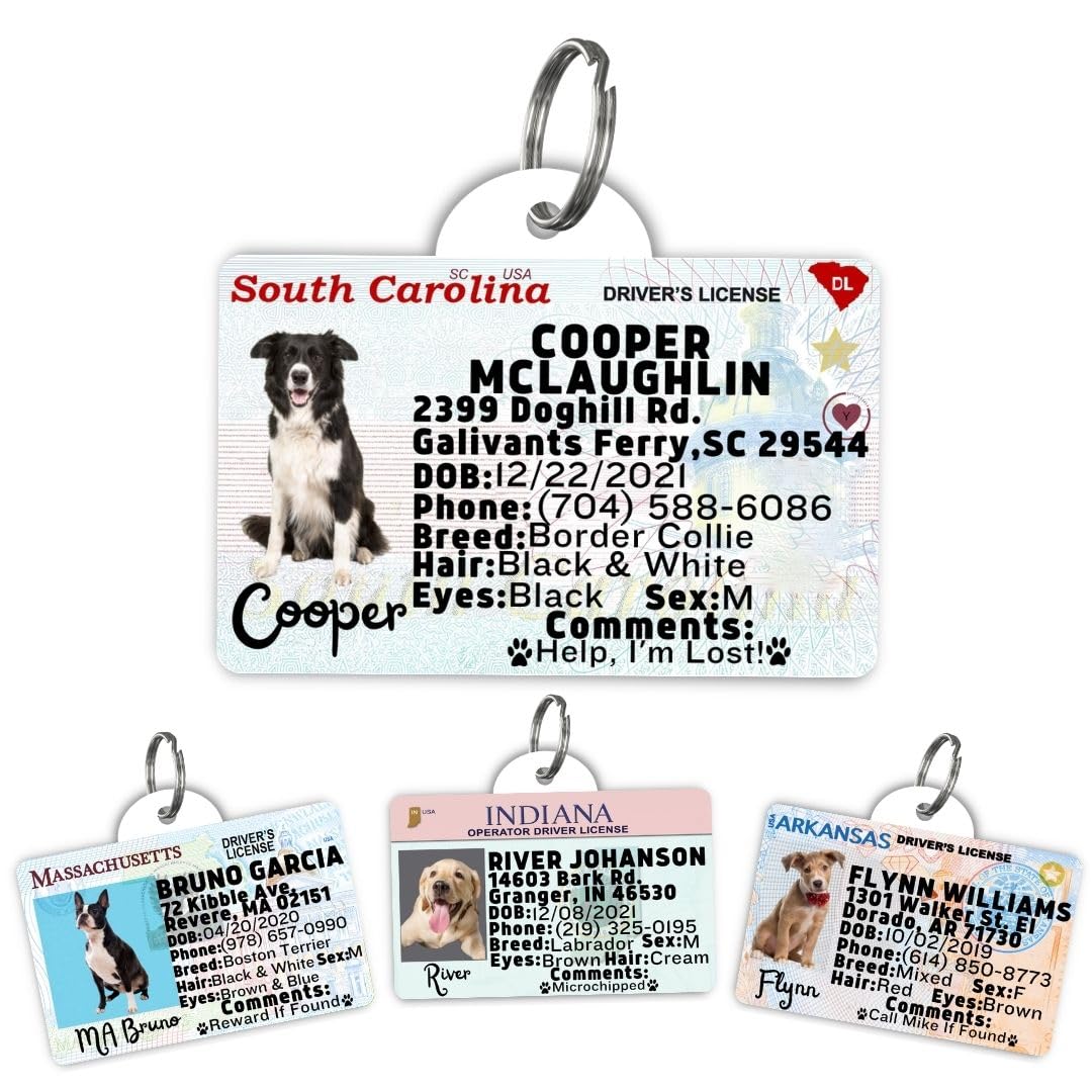 Driver License Custom Dog Tag for Pets and Wallet Card - Dog Tags for Dogs - Dog ID Tag - Personalized Dog ID Tags - Cat ID Tags - Pet ID Tags for Cats - Personalized Pet ID Tags (SouthCarolina, Tag)