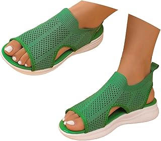 DFSDJEUW Ladies Sandals Orthopedic Slip on Wedge Shoes Summer Arch Support Slingback Wide Fit Chunky Cushion Sport Sandal Casual Washable Open Toe Memory Foam Slide Comfy Plantar Fasciitis Sandals