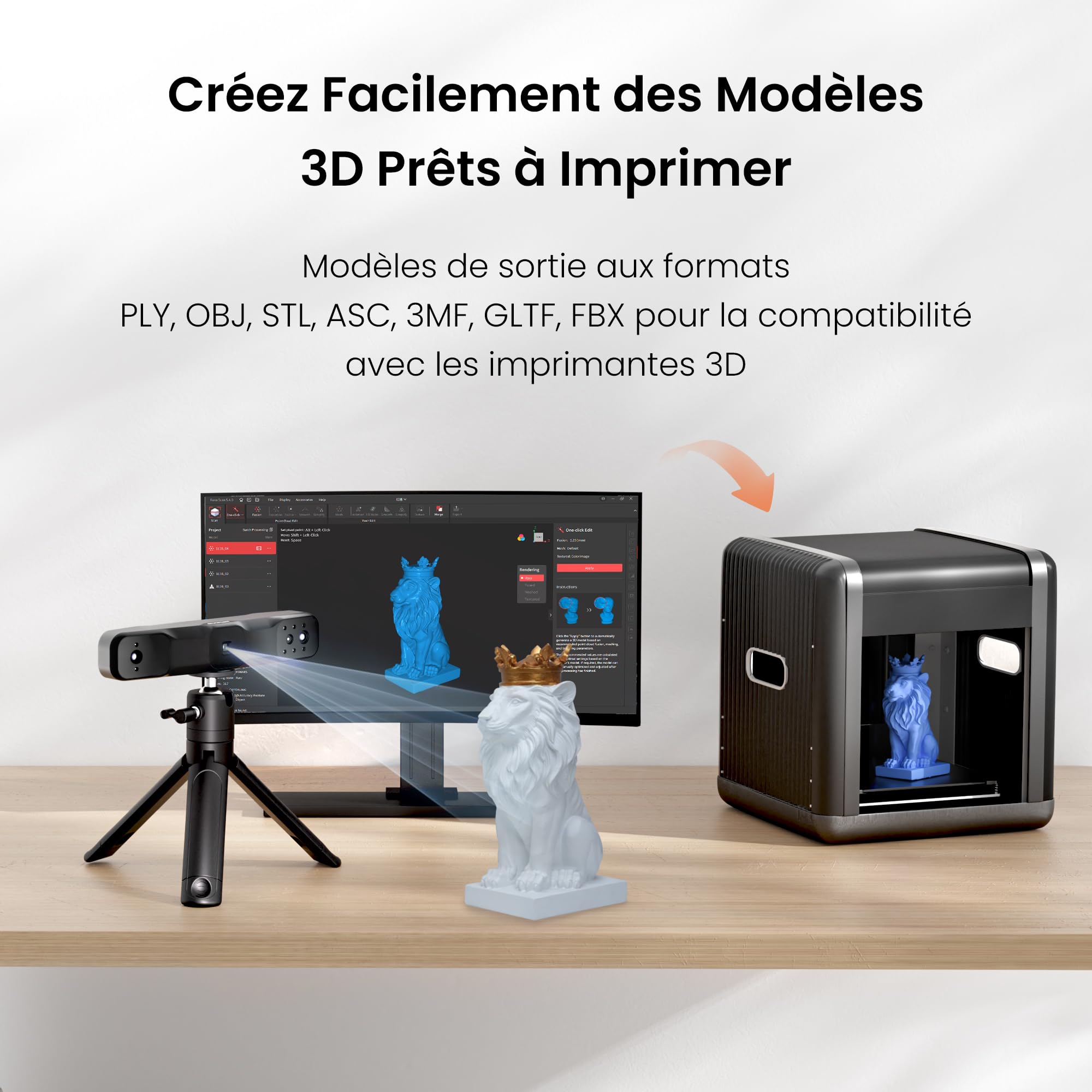 Revopoint RANGE 2 Scanner 3D Portable, Précision 0,1 mm,Scanner de Modèles 3D Portable,Caméra Couleur RGB Intégrée,Pour Scans Corporels & Faciaux, Ingénierie Inverse