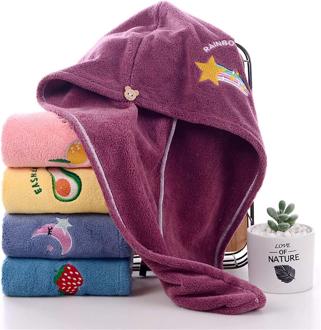 Gfrtisng 5PCS Rapid Drying Towel,Rapid Hair Drying Towel for Women,Super Absorbent Coral Fleece Ladies Hair Towel Set,Soft Dry Hair Towel with Embroidery for Children and Women : Beauty & Personal Care