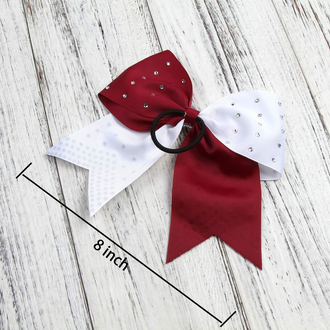 8 Inch 2 Colors Cheerleader Bows Ponytail Holder with Bling Fling Rhinestones Hair Tie Cheerleading Bows 6 Pcs (Royal Blue/White)
