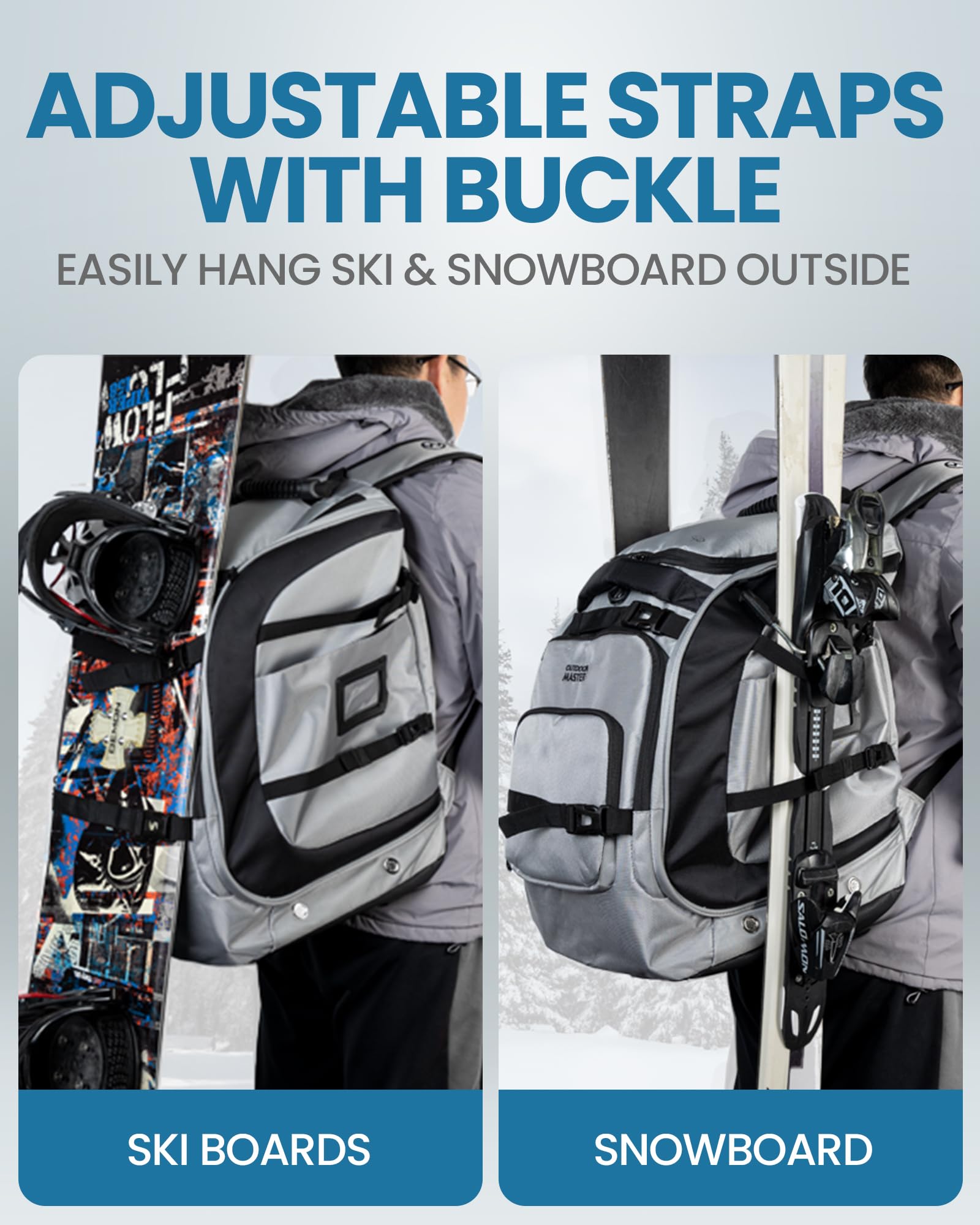 OutdoorMaster torba na buty narciarskie, 65 l, wodoodporna, na buty narciarskie, snowboard, naramiennik, plecak narciarski na kask, gogle dla mężczyzn i kobiet