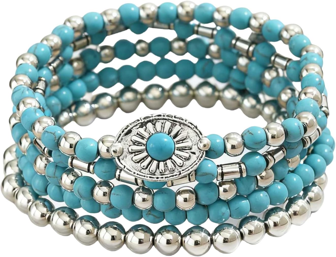 LOTSOF Western Turquoise Beaded Bracelet, Chic Stack Beaded Western Style for Country Concerts, Cowgirl Outfits & Boho Jewelry