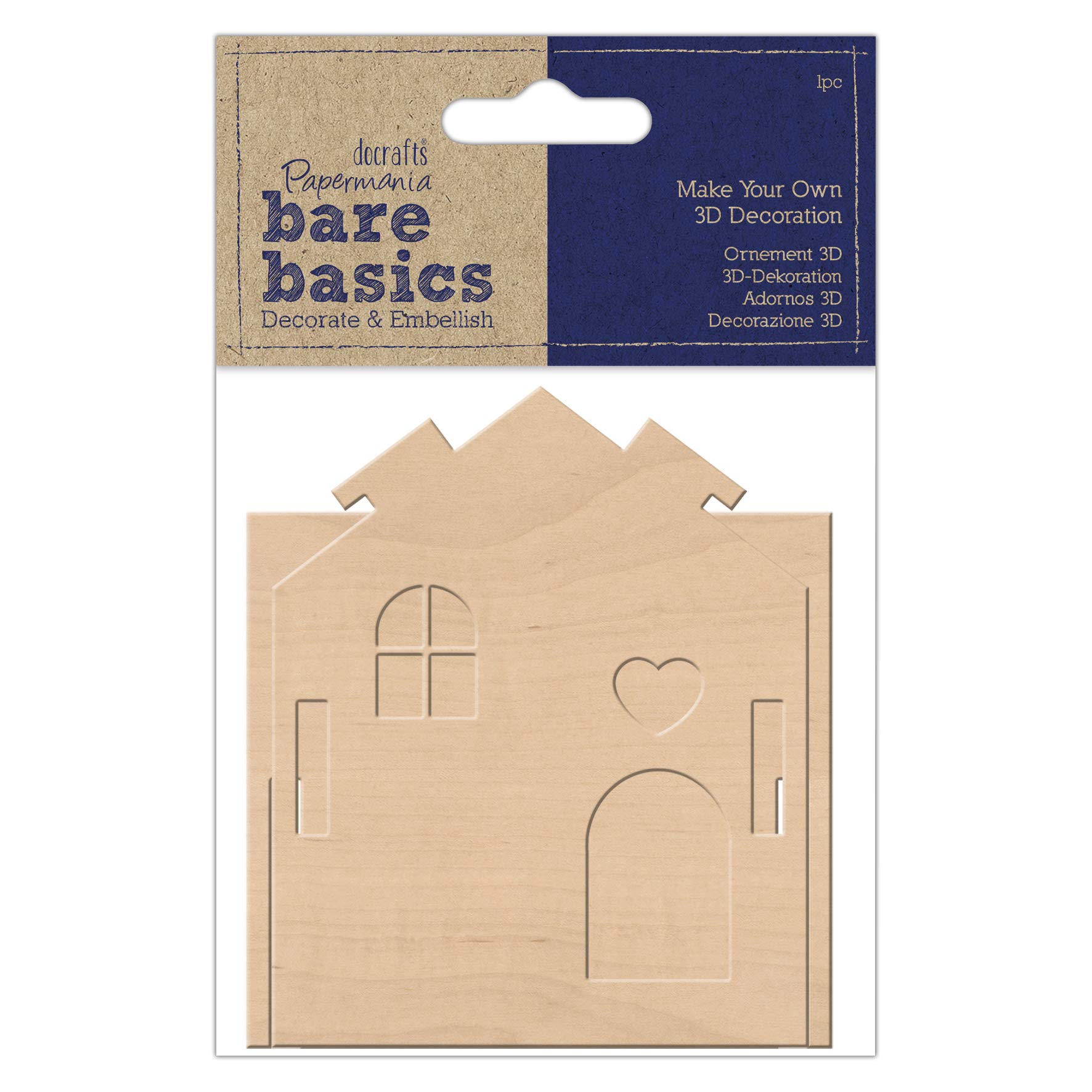 Papermania Bare Basics Make your Own 3D Decoration, Wooden House, Craft Supplied