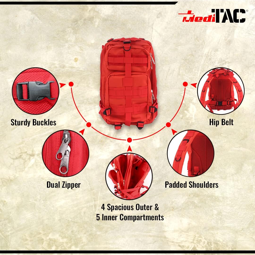 MediTac Tactical Assault Pack - First Aid Rucksack - 18" Military MOLLE Backpack - Red : Sports & Outdoors