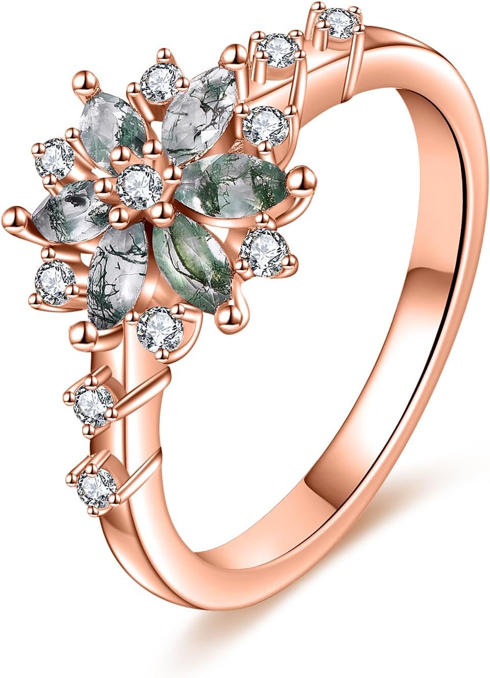 Natural Moss Agate Ring for Women 925 Sterling Silver Snowflake Ring Moss Agate Jewelry Gift Engagement Rings