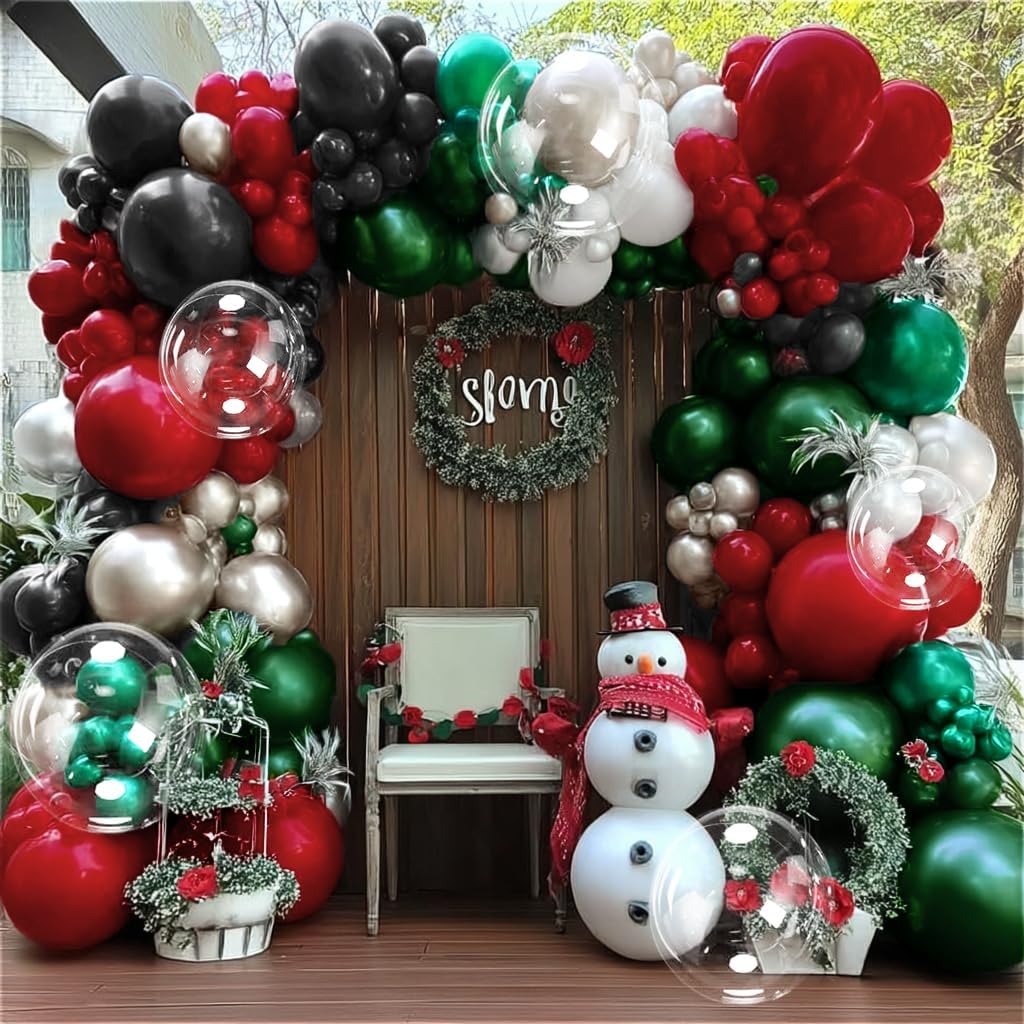 Christmas Balloon Arch DOUBLE STUFFED Red White Green Balloons for Birthday Baby Shower Wedding Christmas Party Decorations