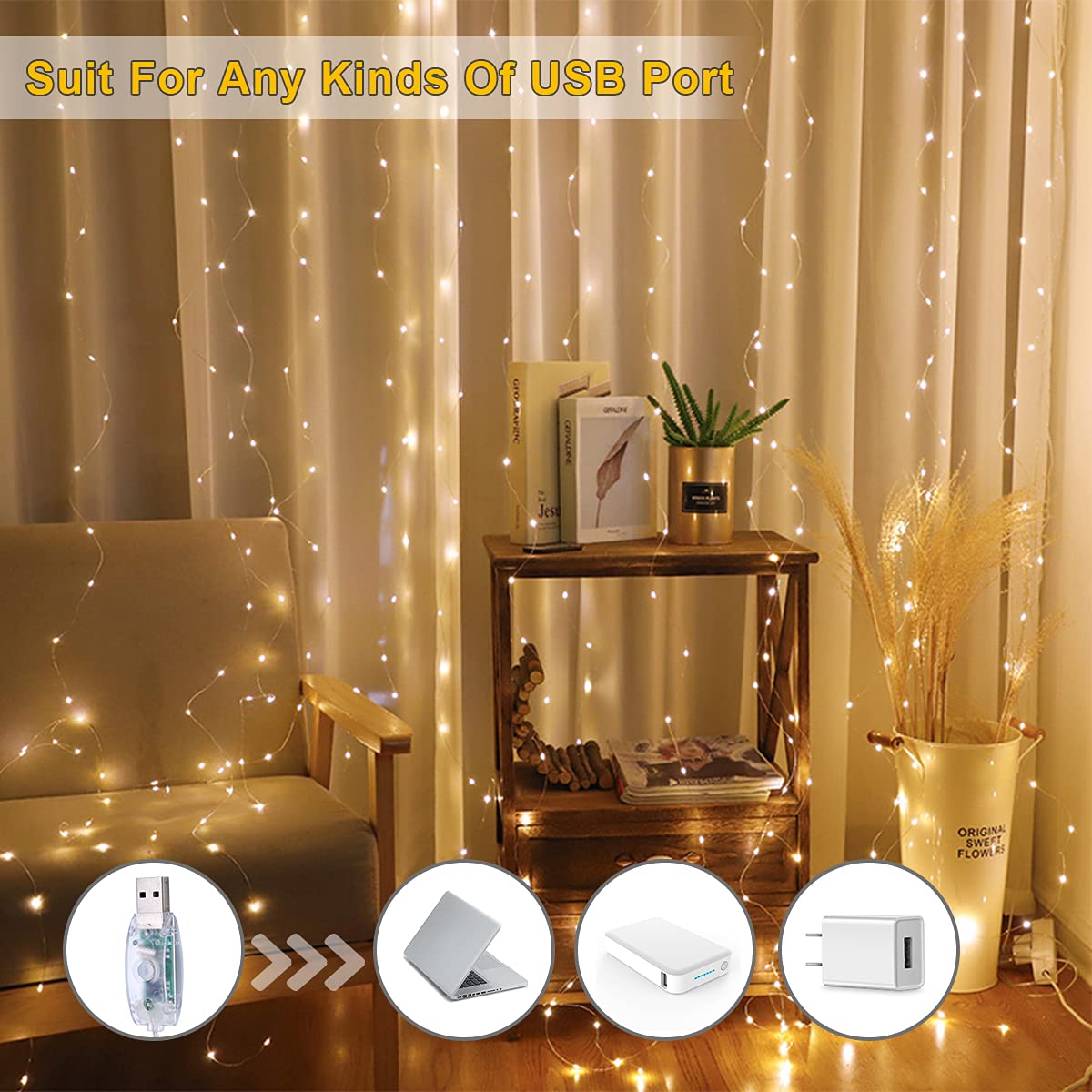 WOWLUX Pencere Perdesi Dize Işıkları, 3m x 3m 300 LED Peri Işıkları 8 Modlu Su Geçirmez LED Dize Işıklar Uzaktan Kumandalı ve Zamanlayıcılı Kapalı Açık Bahçe Partisi Düğün Ev Dekorasyonu için Zamanlayıcı (Sıcak Beyaz)