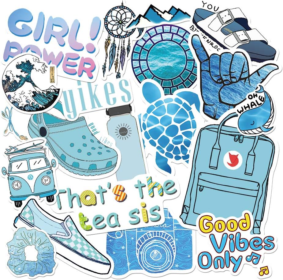 Blue Vsco Stickers for Water Bottles Waterproof Hydro Flask Stickers Vinyl Cute Aesthetic Laptop Luggage Phone Car Stickers for Vsco Girls Teens Kids
