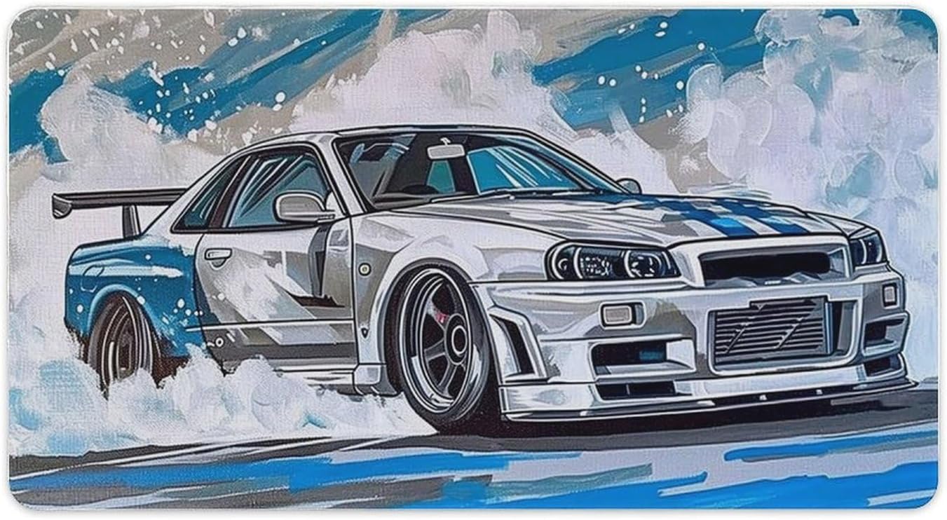 Large Mouse Pad Drift Car JDM Car R34 Art Desk Mat Computer Accessories Gaming Office Organizers Supplies Decor Essentials Keyboard Pads for Desk Rubber 40X75cm, Style