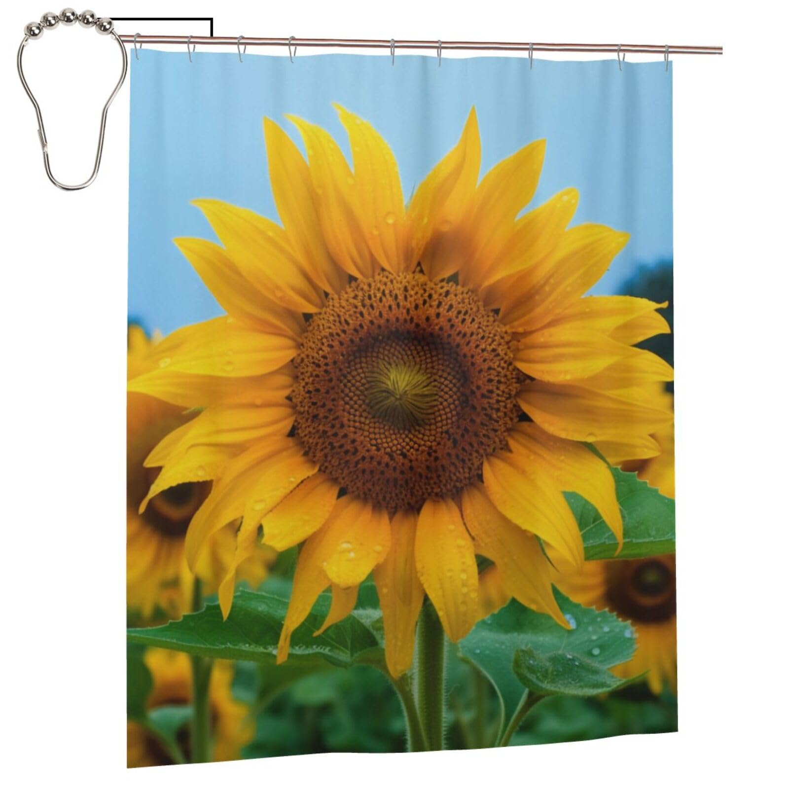BWWHCCTI Beutiful_Sunflower Printed Shower Curtain With 12 Iron Hooks Opaque Quick Drying Waterproof Shower Curtains Sets For Bathroom 152x183 Cm
