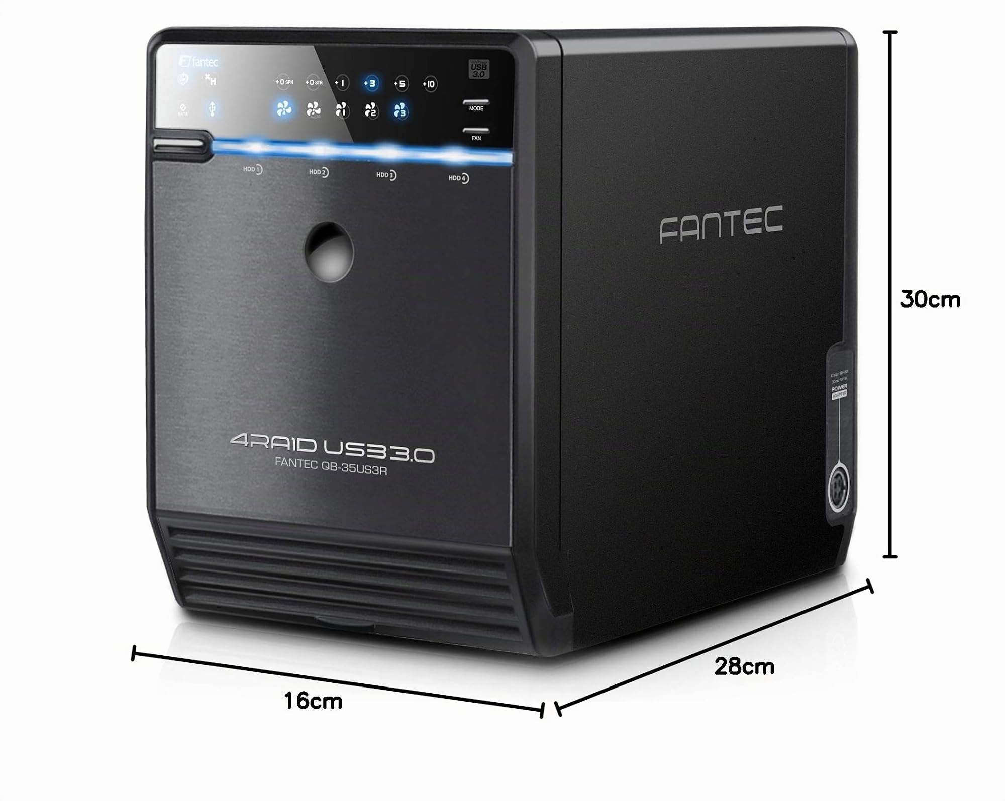 FANTEC QB-35US3R Box Case Esterno per 4x Hard Disk SATA I/II/III da 9,89cm (3,5"), USB 3.0 SUPERSPEED, eSATA, RAID (modalità 0/1/3/5/10/BIG), Ventola da 80 mm con Sensore Termico, XP/Vista/7/8/8.1/10, Mac OS, Linux, Nero