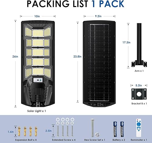 Miniatura 7 de Farola solar para exteriores, tamaño mediano, gran angular con sensor de movimiento y control remoto, IP67 impermeable, lámpara solar de larga