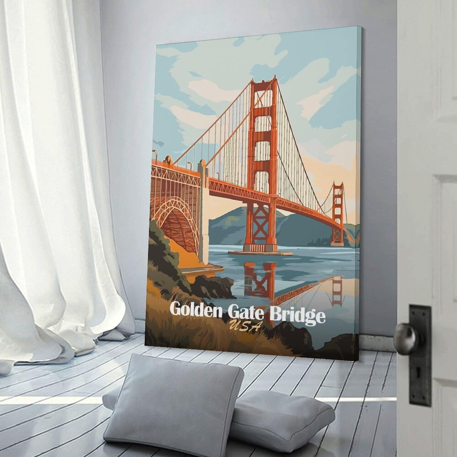 Junmoney Golden Gate Bridge Decorative Wall Artwork, 08x12inch(20x30cm), for Corridors, Hallways Or Apartment Entries, Home Artwork for First Impressions
