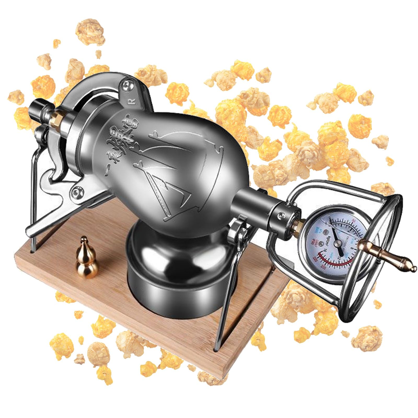 Machine à Popcorn Manuelle Haute Pression - 328 Ml, En Acier Inox 304, Avec Manomètre - Pour Famille, Fêtes, Maïs Et Riz Soufflé