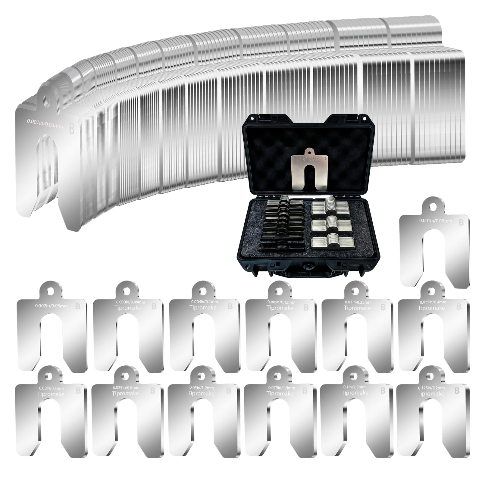 Photo 1 of 130 Pcs Size B 3" x 3" Shim Stock Assortment with Storage Box, 304 Stainless Steel Slotted Shim Shop Kit, 13 Thicknesses Metal Shims for Leveling, Machinist Tools & Machine Calibration