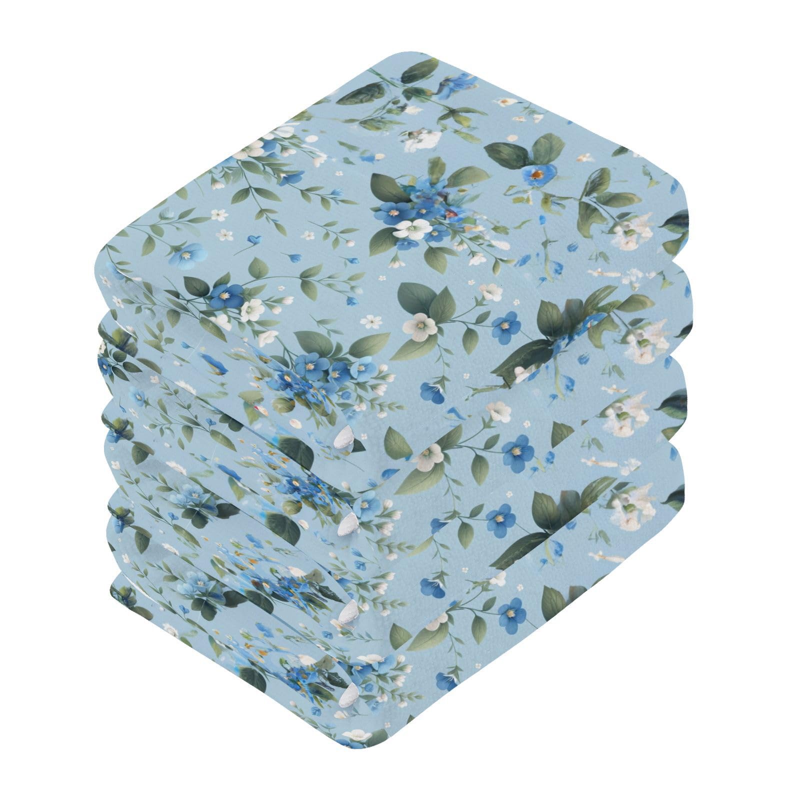 YANENDIE White Blue Flowers Washcloths Towels, Highly Absorbent and Soft Cotton Face Cloths, 6 Pack Quick Dry Wash Cloths - 12 X 12 Inches