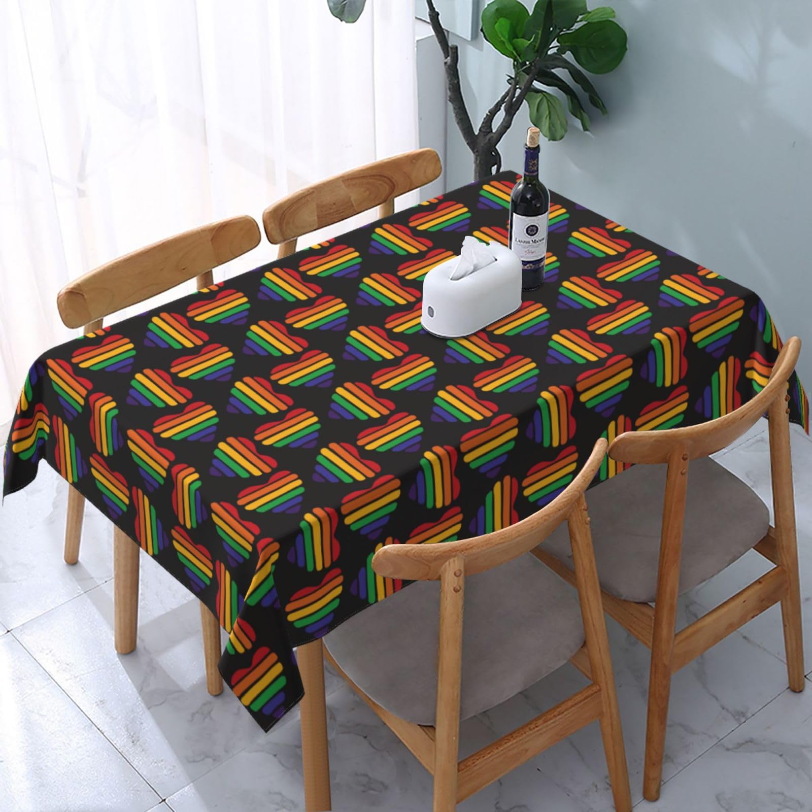 JunHeArt Pride Month Lgbtq Gay Pride Ally Tablecloth Rectangle Table Cover Washable Table Cloths Decor For Kitchen 54" X 72"