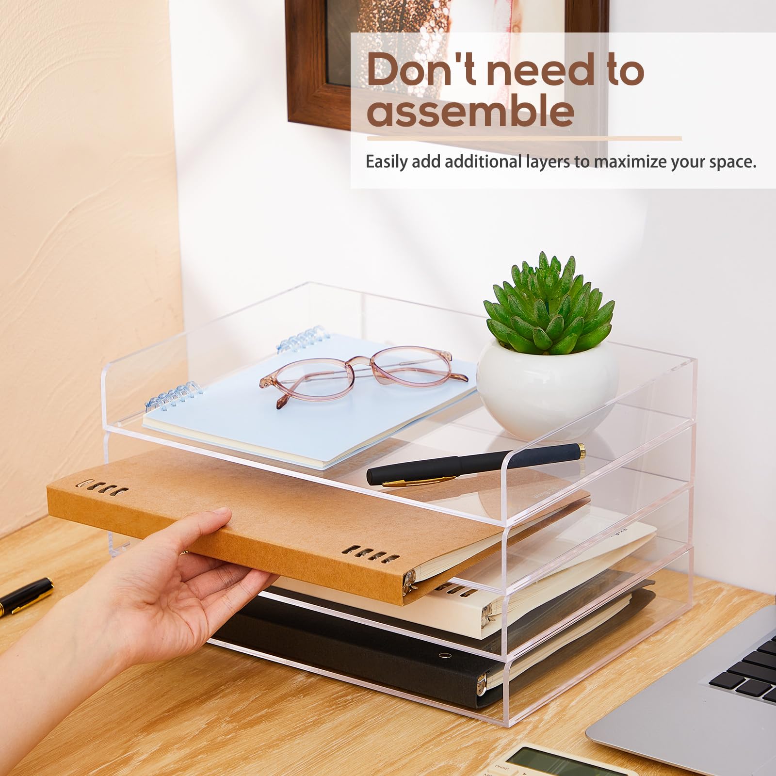 Harloon 4-stöckiger Papier-Organizer, Briefablage, Acryl, stapelbar, Dokumente, Briefhalter, Sortierer, Büroablage für A4, modernes Büro, Klassenzimmer, Zuhause, Aktenblock, Bücher, Notizen