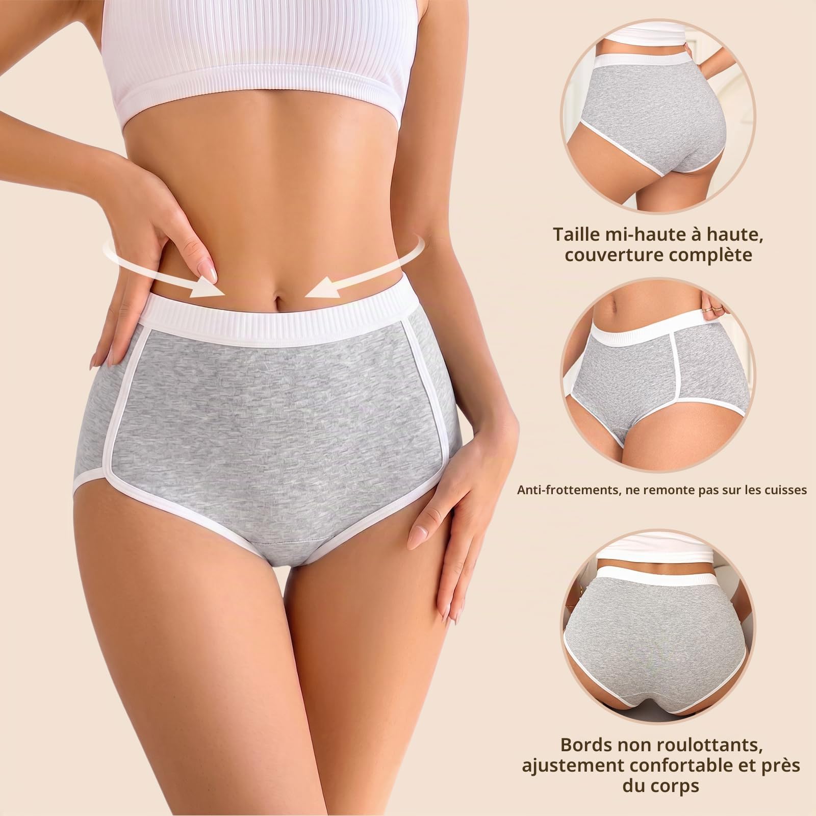 Culotte Femme Taille Haute Boxer Coton Shorty Culottes Coton pour Femme Respirant Stretch Slip sous-Vêtements Lot De 4